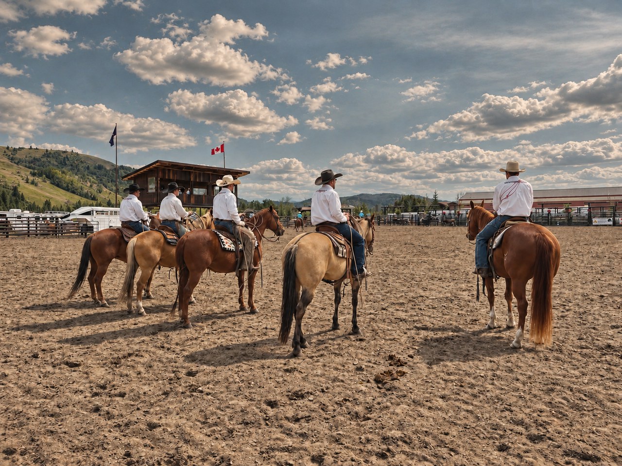 Riders gathered in the ranch's outdoor arena